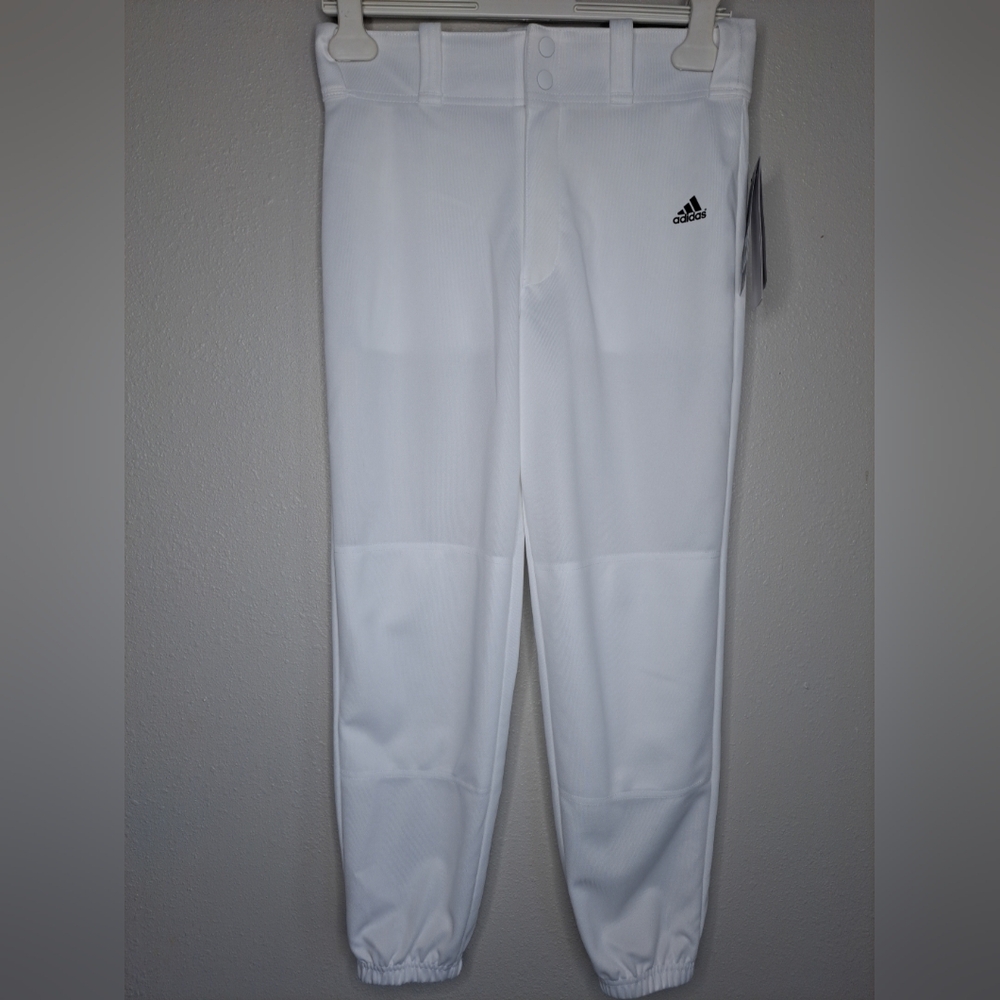 NWT Adidas Boys Baseball Pants White Size Youth Large Relaxed Fit Elastic Botton